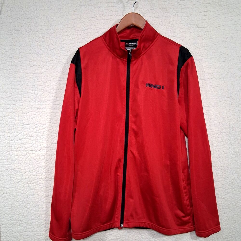 AND1 Men's XL Red Black Track Jacket Full Zip Basketball Warm Up Athleisure Y2K